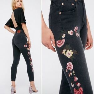 One Teaspoon Scallywags Floral Embroidered Black Jeans 24